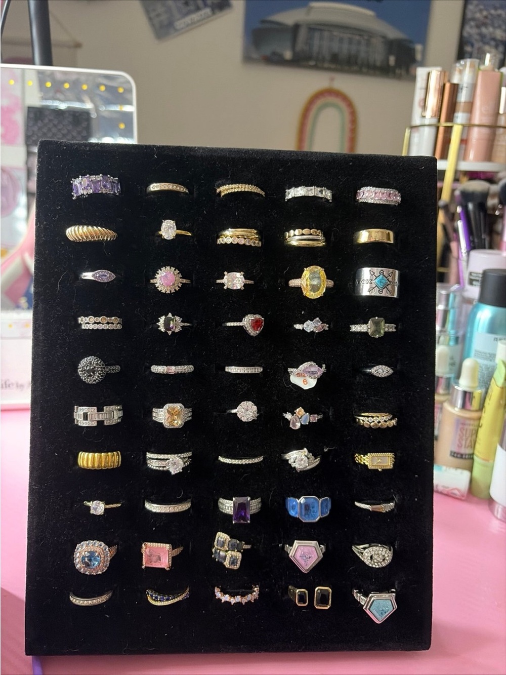 Mixed Gemstone Stackable Women's Ring Set in Gold and Silver Tones